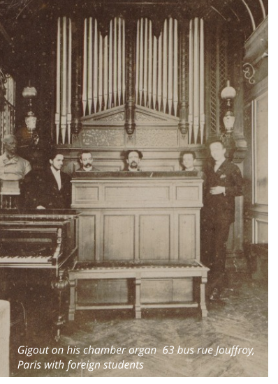Gigout on his chamber organ  63 bus rue Jouffroy, Paris with foreign students